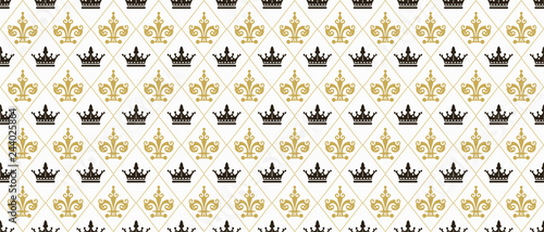 Royal background. Seamless pattern for your design. White wallpaper pattern. Horizontal poster. Interior design, postcards, books, rugs, wrapping paper, web design. Vector image © PETR BABKIN