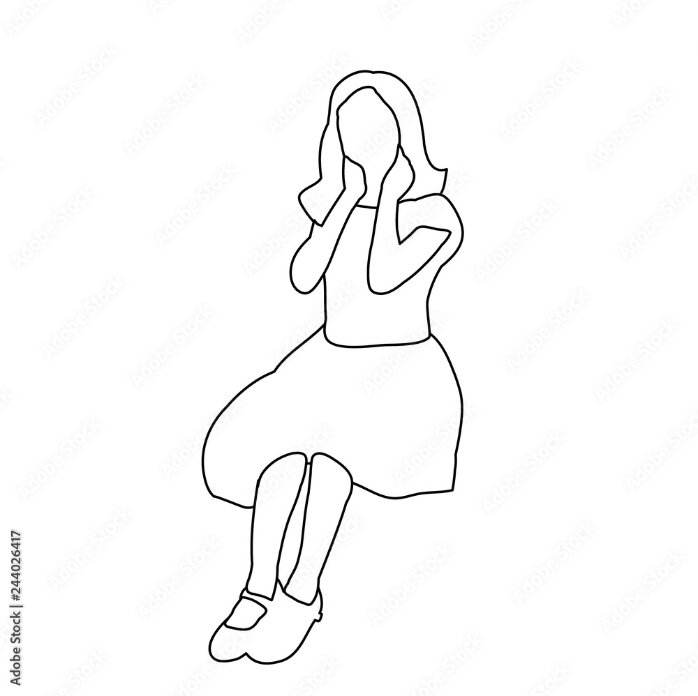 vector, isolated, sketch, contour, child sits vector, isolated, sketch, contour, child sits