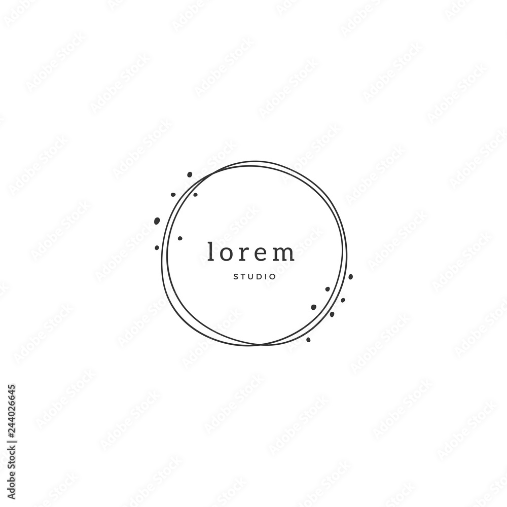 Round abstract frame, vector hand drawn feminine logo template. Round abstract frame, vector hand drawn feminine logo template.