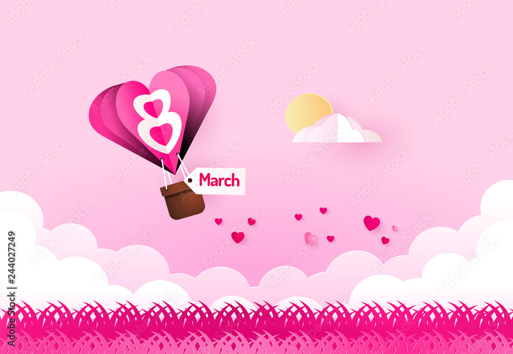 8 march international women's day. Heart love air balloon with number 8