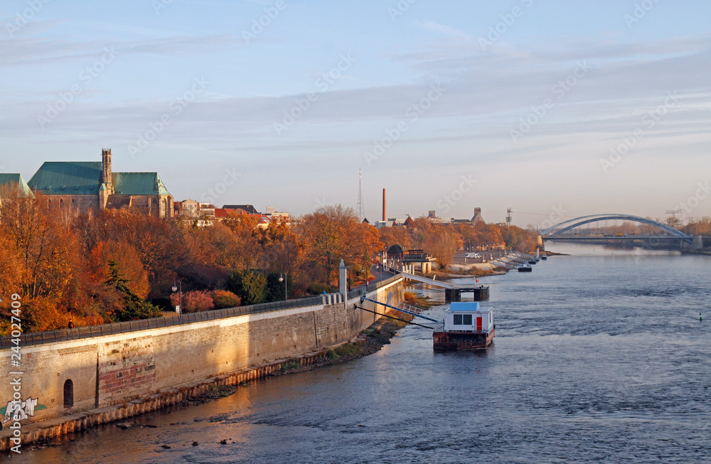 riverside of river Elbe in the city Magdeburg