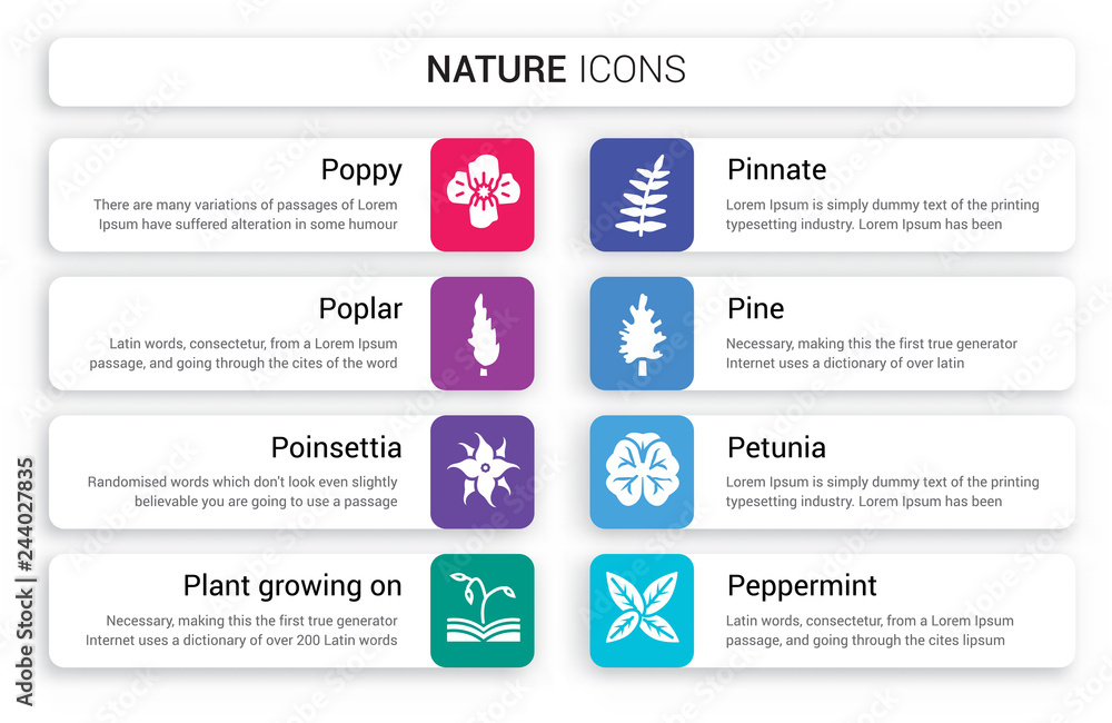 Φωτογραφία Set of 8 white nature icons such as Poppy, Poplar, Poinsettia, plant growing on