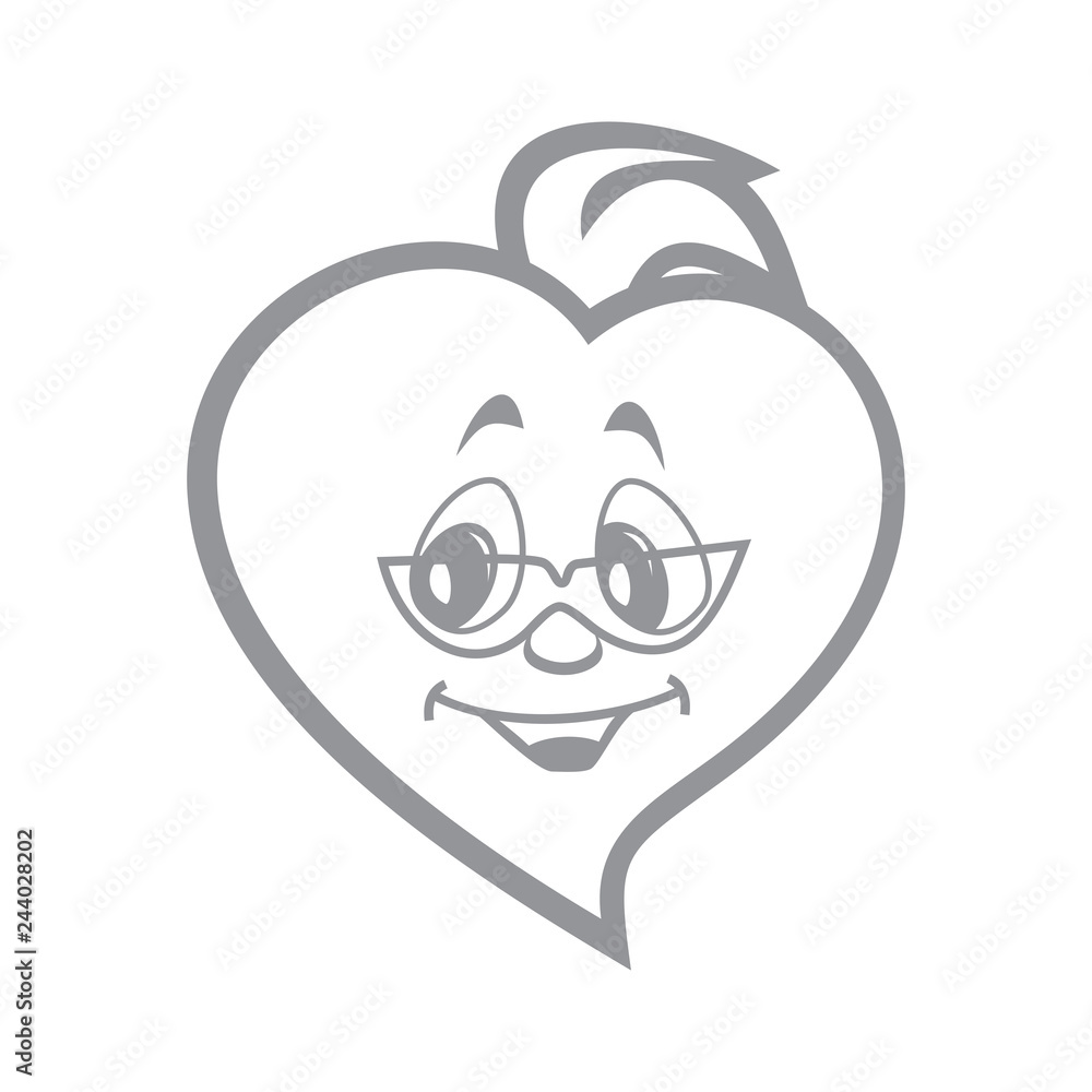 Vector illustration of the character heart boy terrible in sunglasses. Fiery flame of love in the children's picture of the animation character. Monochrome. Vector illustration of the character heart boy terrible in sunglasses. Fiery flame of love in the children's picture of the animation character. Monochrome.