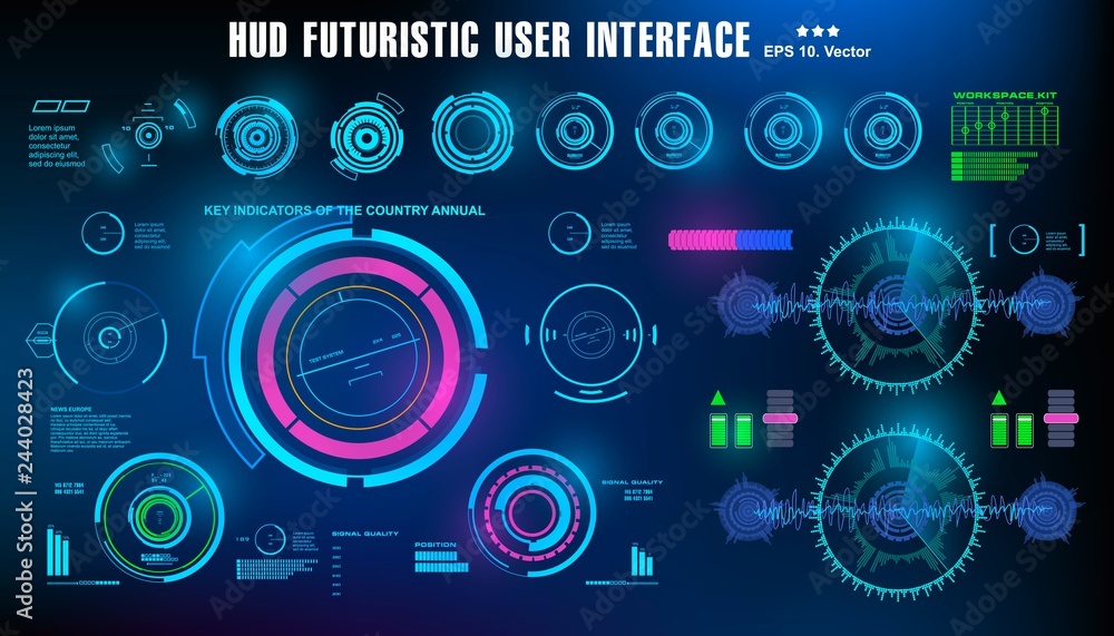 HUD futuristic blue user interface, dashboard display virtual reality technology screen, target HUD futuristic blue user interface, dashboard display virtual reality technology screen, target