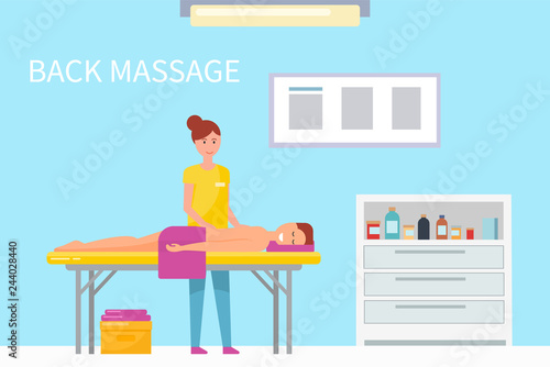 Back Massage Therapy Woman Masseuse and Man Vector