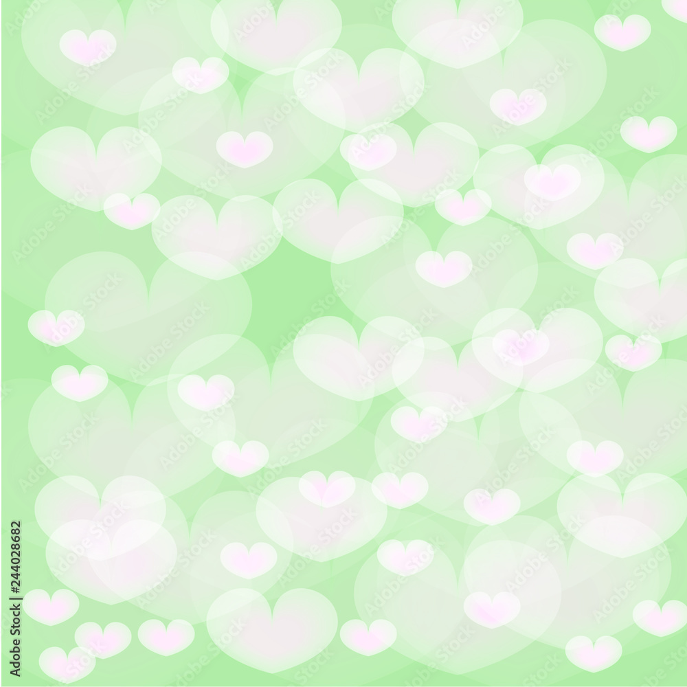 White hearts over green background of Valentine's Day