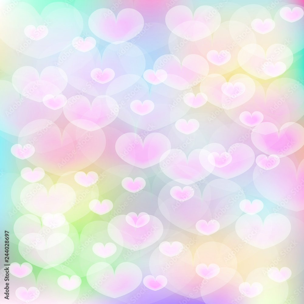 Pink hearts over multicolor background of Valentine's Day