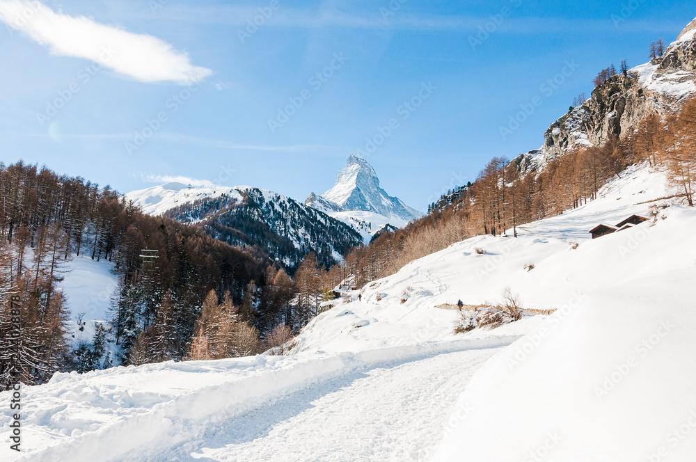 Zermatt, Furi, Zmutt, Matterhorn, Zmuttbach, Alpen, Wallis, Winter, Wintersport, Winterwanderweg, Schweiz
