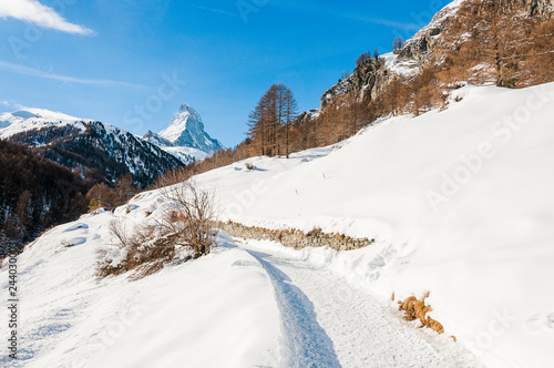 Zermatt, Furi, Zmutt, Matterhorn, Alpen, Winter, Wintersport, Winterwanderweg, Wallis, Walliser Berge, Schweiz photo