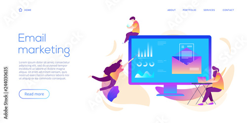 Email service creative flat vector illustration. Electronic mail message concept as business  marketing. Webmail or mobile service layout for website landing header. Newsletter sending background.