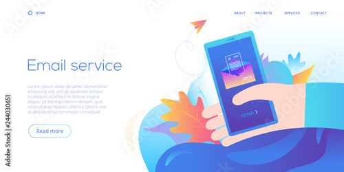 Email service creative flat vector illustration. Electronic mail message concept as business  marketing. Webmail or mobile service layout for website landing header. Newsletter sending background.