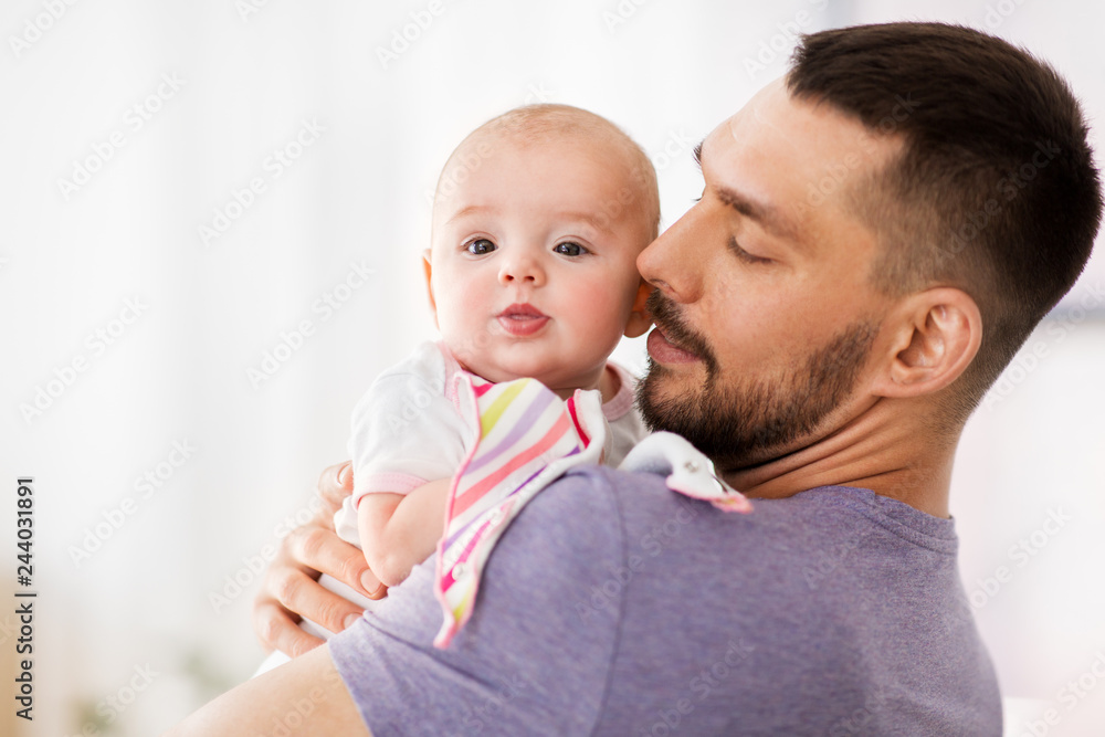family, parenthood and people concept - father with little baby girl at home family, parenthood and people concept - father with little baby girl at home