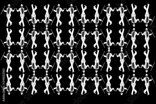  male magician in a tuxedo wearing a bowler hat dancing