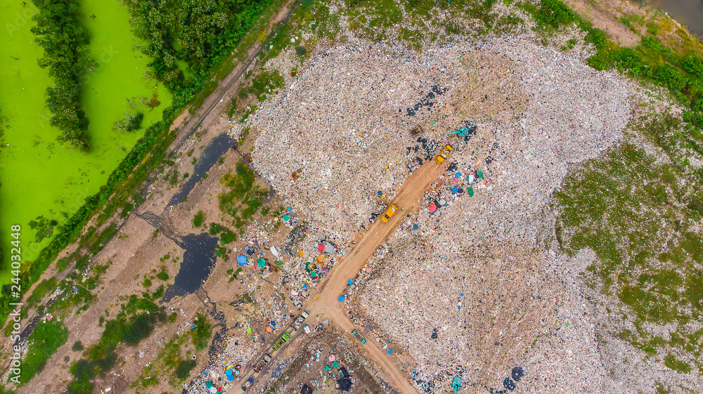 Aerial view, landfill disposal and sorting
