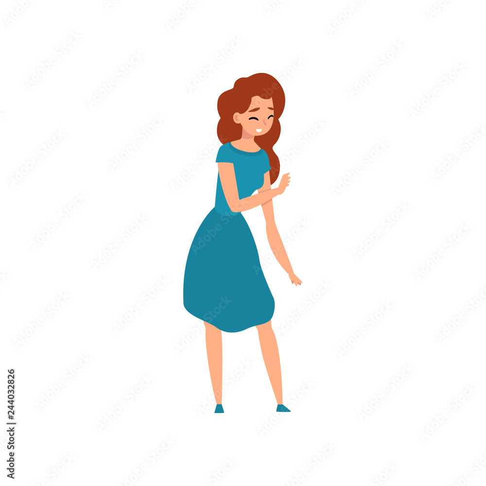 Cheerful attractive woman wearing blue dress vector Illustration Cheerful attractive woman wearing blue dress vector Illustration