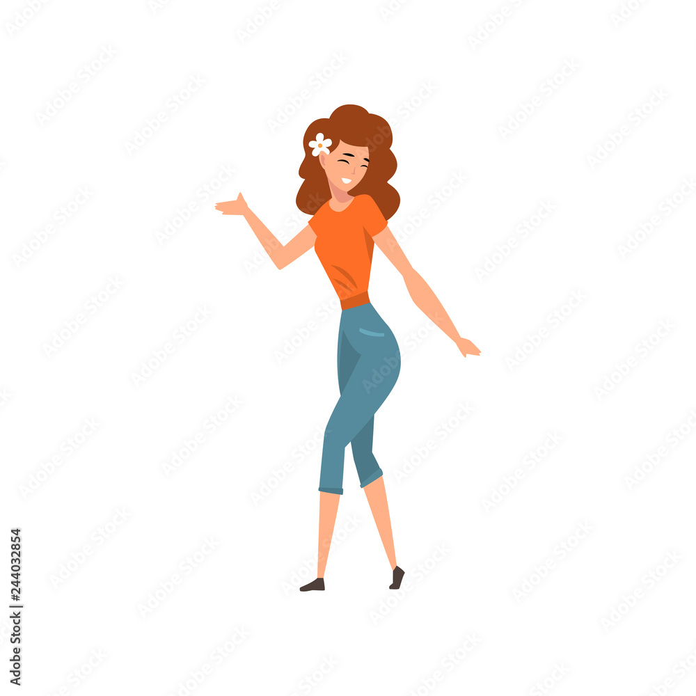 Cheerful attractive woman wearing with flower on her hair vector Illustration Cheerful attractive woman wearing with flower on her hair vector Illustration