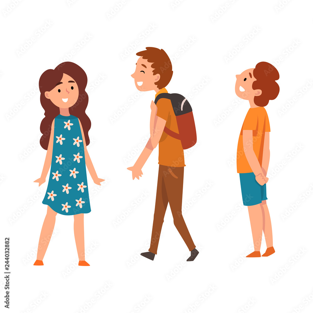 Happy school children, two boys and girl, vector Illustration Happy school children, two boys and girl, vector Illustration