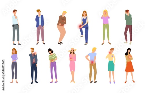 Pain Types of People with Hurting Body Parts Set