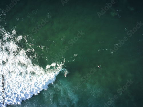 Aerial view from surfers. Drone photo. Surf Spot