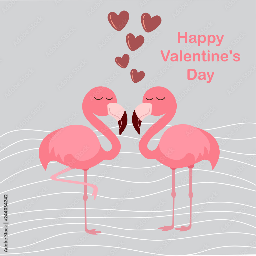 Fototapeta premium cute flamingo with hearts, vector illustration
