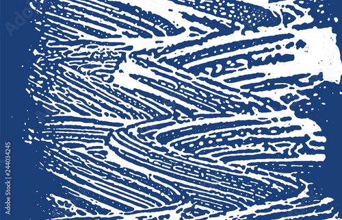 Grunge texture. Distress indigo rough trace. Energ