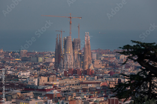 "Sagrada Familia" temple dominating the skyline of Barcelona, Catalonia.