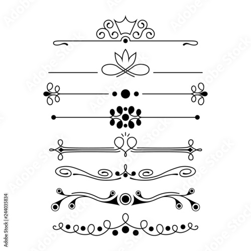 Vector set of calligraphic and  graphic design elements (text divider, pattern, monogram, curlicues, flower) for page decoration, Greeting Cards (wedding, Valentine's day, birthday, holidays)