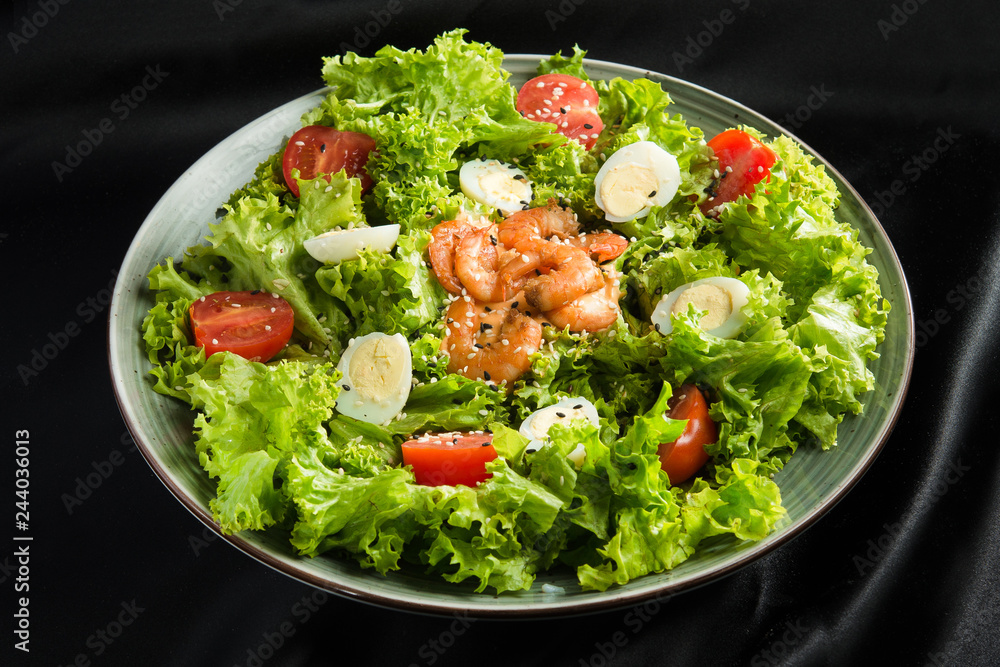 Fresh salad with shrimp, egg and mixed greens Fresh salad with shrimp, egg and mixed greens