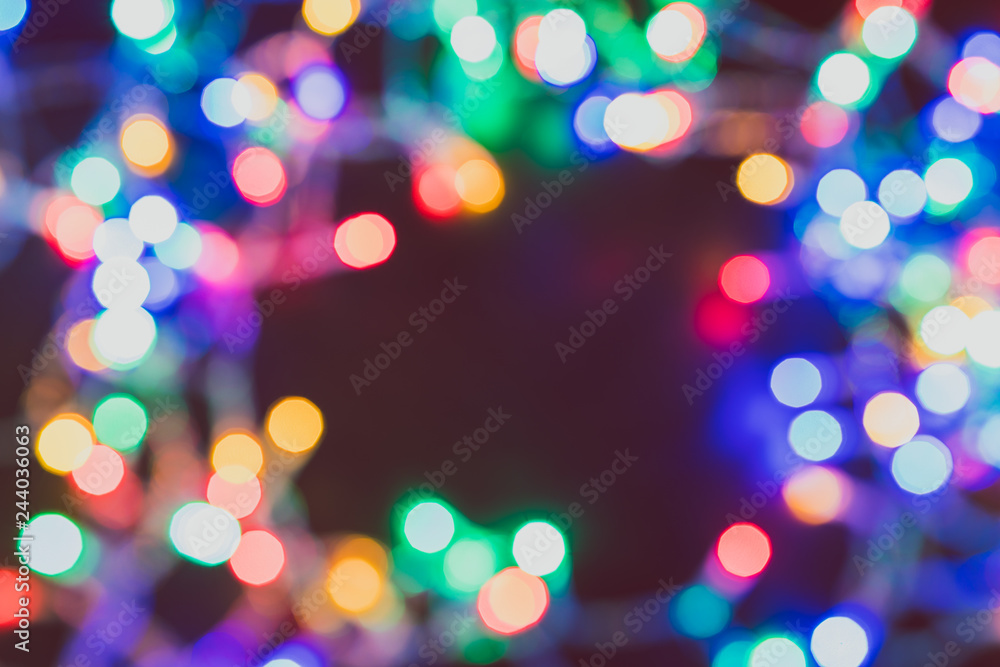 colorful fairy led lights bokeh background with copyspace