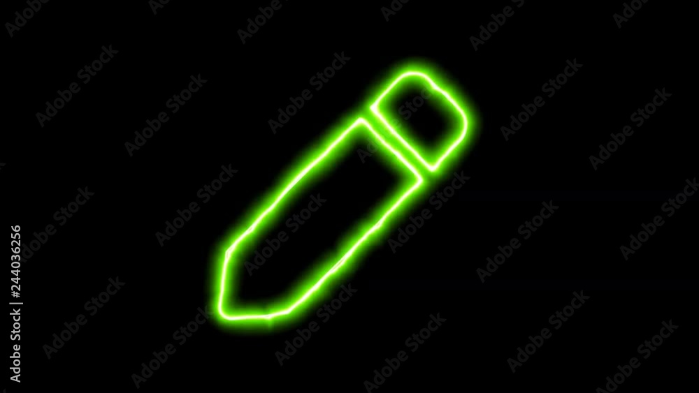 The appearance of the green neon symbol pen. Flicker, In - Out. Alpha channel Premultiplied - Matted with color black The appearance of the green neon symbol pen. Flicker, In - Out. Alpha channel Premultiplied - Matted with color black
