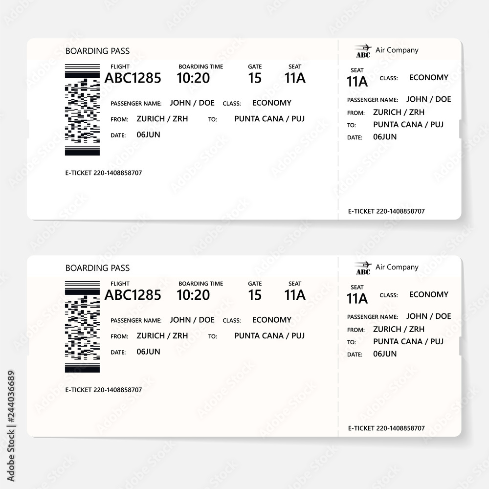 Realistic airline ticket or boarding pass design with unreal flight ...