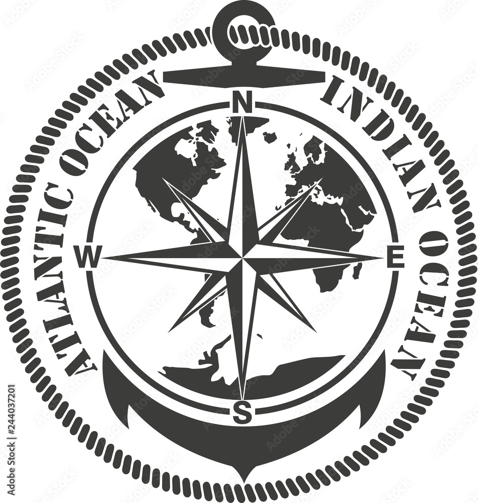 Maritime emblem anchor star of the world of light rope and text