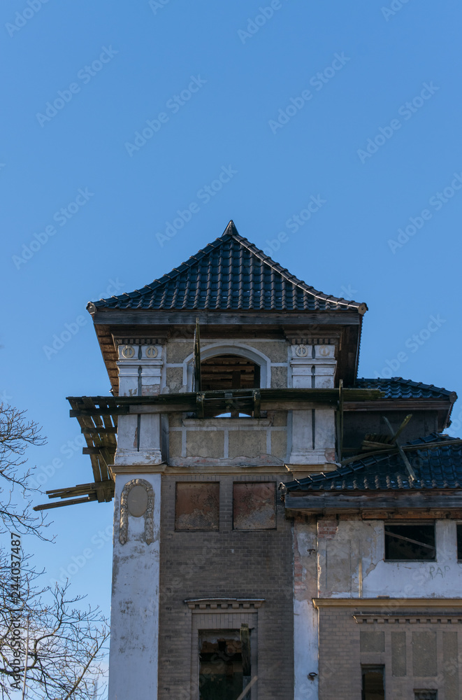 Old abandoned German chapel against the blue sky Old abandoned German chapel against the blue sky
