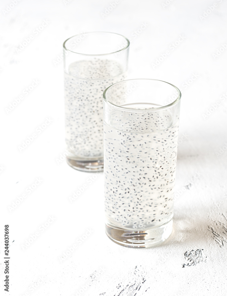 Two glasses of basil seed drink Two glasses of basil seed drink