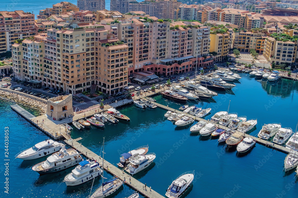 Luxury yachts on Fontvieille in Principality of Monaco
