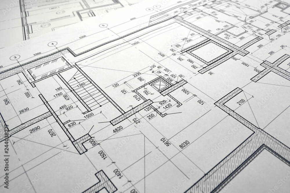 Photo of the drawing plan of the projected building