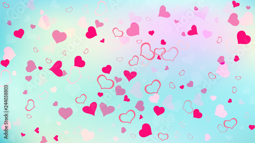 Design element for wallpaper, textiles, packaging, printing, holiday invitation for Valentine's Day. Red on Gradient fond Vector. Red hearts of confetti crumbled. Stylish background.