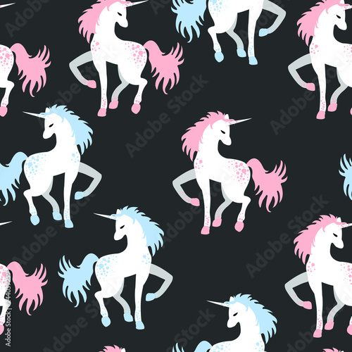 Unicorn pattern on gray background vector illustration flat desing