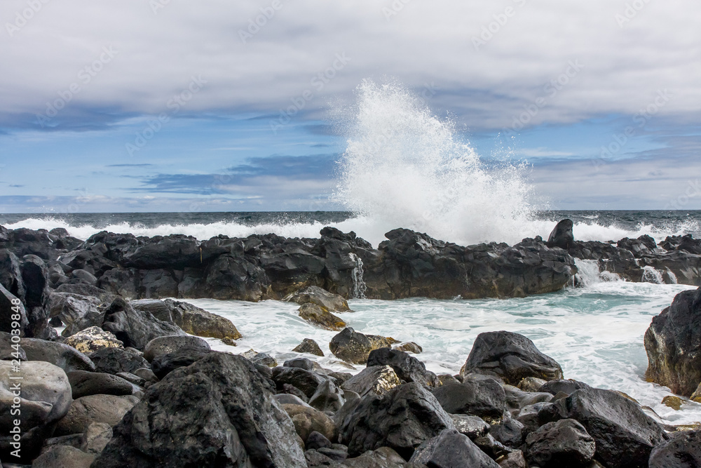 Beautiful splash from a broken on the volcanic rocks waves, Portugal, Atlantic Ocean Beautiful splash from a broken on the volcanic rocks waves, Portugal, Atlantic Ocean