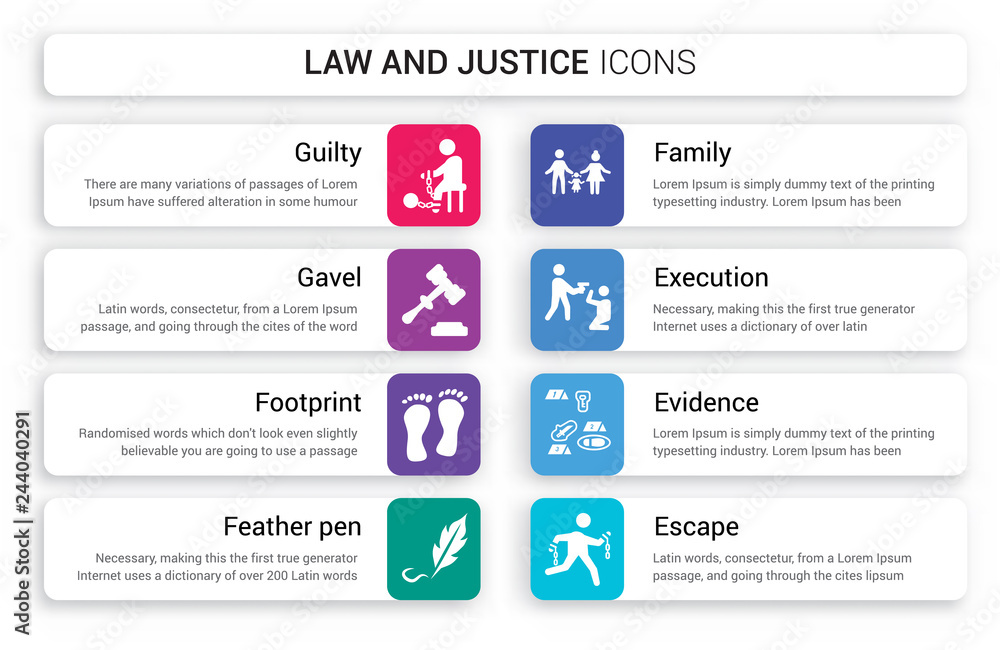 Φωτογραφία Set of 8 white law and justice icons such as Guilty, Gavel, Footprint, Feather p