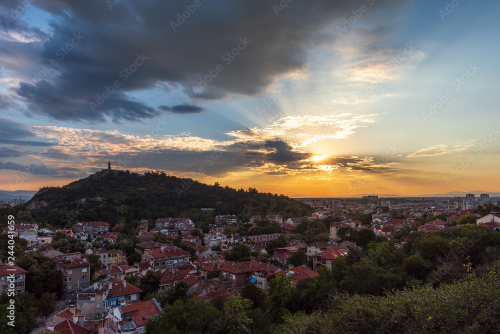 Sunset over Plovdiv city, european capital of culture 2019, Bulgaria