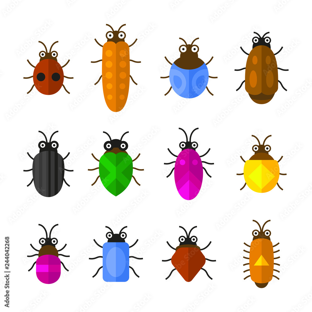 Bugs and Insects Icons Set. Cute Cartoon Style. Vector Bugs and Insects Icons Set. Cute Cartoon Style. Vector