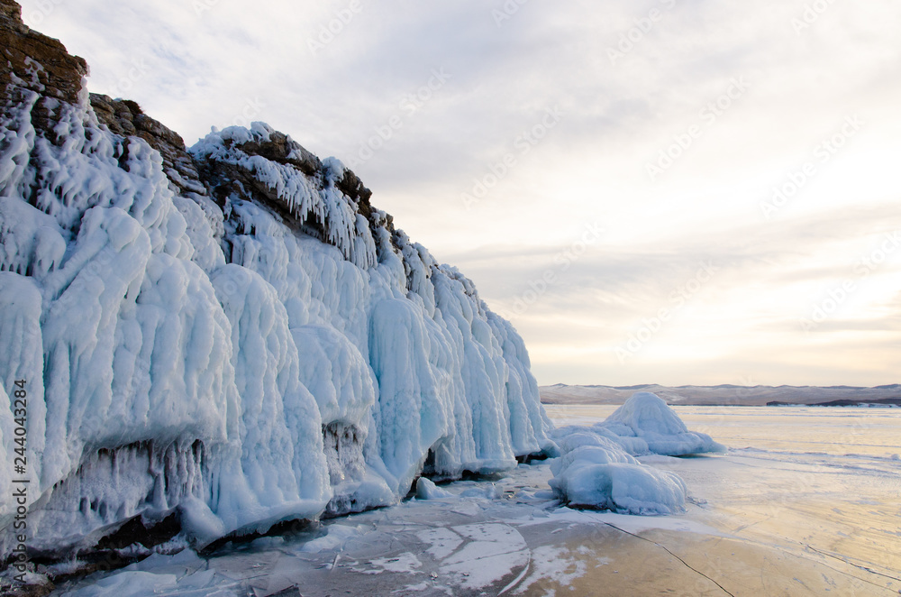 Huge frost on the shore of Lake Baikal