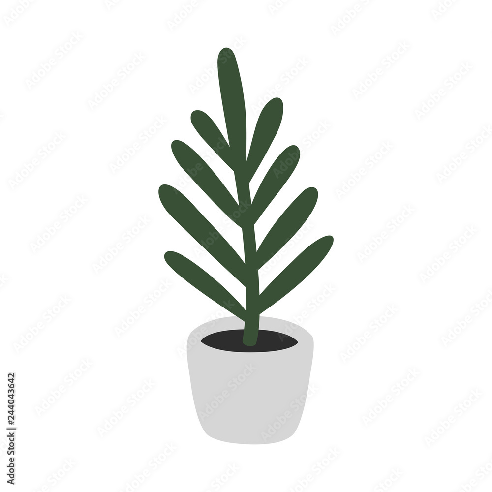 House plant in gray pot. Hand drawing doodle vector illustrarion House plant in gray pot. Hand drawing doodle vector illustrarion