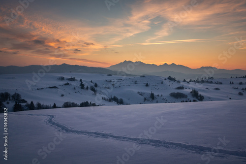 Tatra mountains from Pieniny mountains at winter, Slovakia