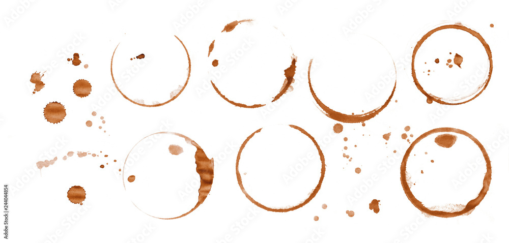 Coffee stain rings isolated on white background - obrazy, fototapety, plakaty 