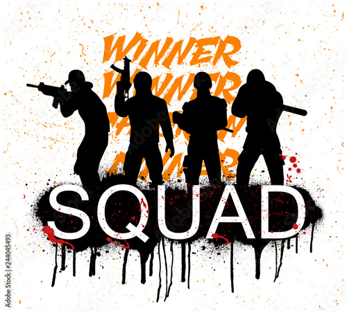 Playerunknown's Battlegrounds ( PUBG ) Poster and phrase from the game - winner winner chicken dinner. Vector pubg illustration in grunge style. Game squad concept