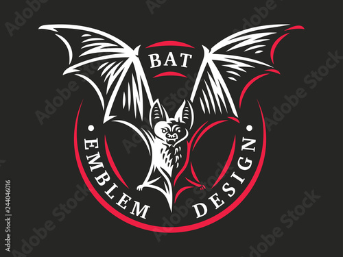 Bat vampire flying - vector illustration, logo, emblem, print design.