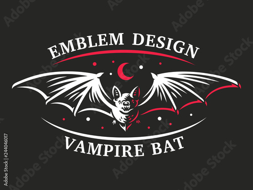 Bat vampire flying - vector illustration, logo, emblem, print design.