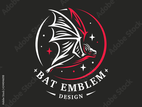 Bat vampire flying - vector illustration, logo, emblem, print design.